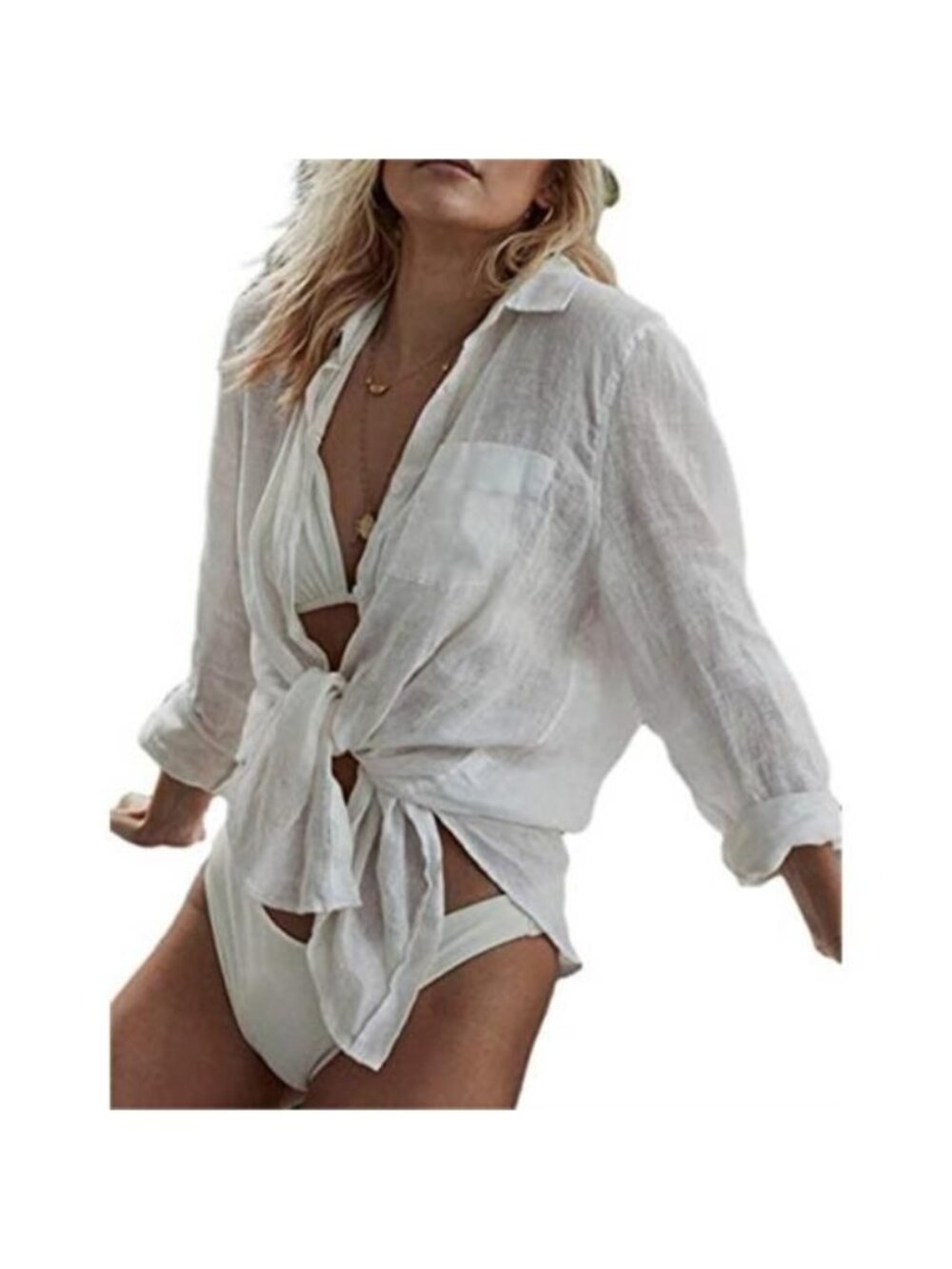 Women's Long Sleeve Beach Shirt Blouses Bathing Suit Cover Up
